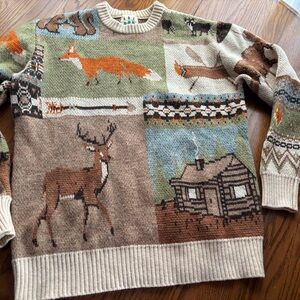 Kiel James Patrick into the woods patchwork crewneck sweater unisex XL wool